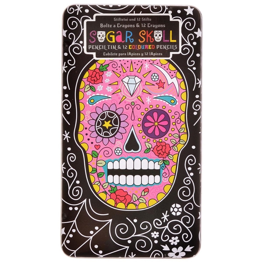 NEW Sugar Skull Colored Pencil Set in Tin Day of the Dead Coloring Book …